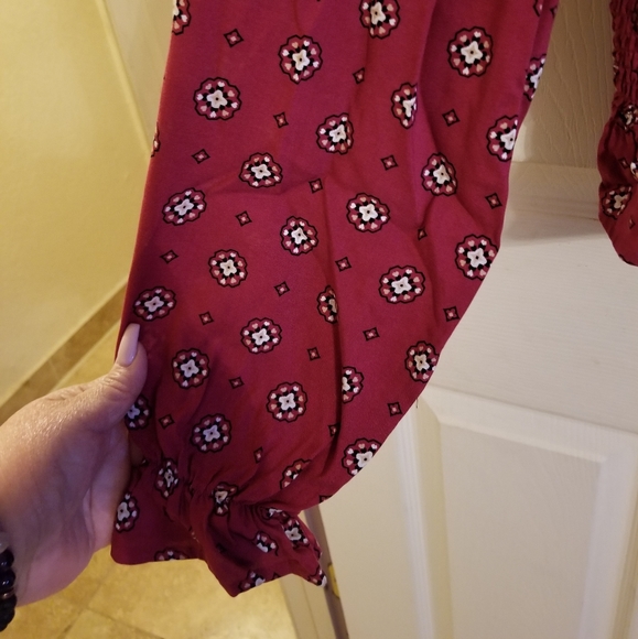 BP. Smocked Peplum Crop Top, Burgundy,1X, NWT - Picture 2 of 6